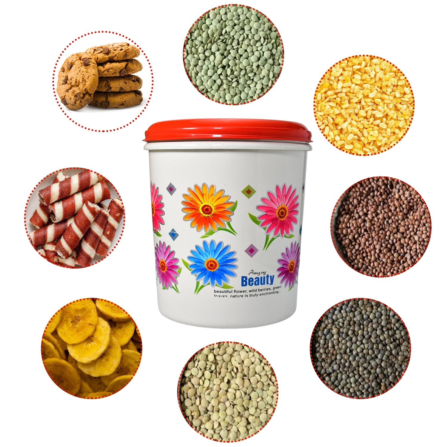 2062 Kitchen Airtight & Food Grade Plastic Floral Design Grocery Storage Container/Jar. Set of 3pcs - 5000ML, 7000ML, 10000ML DeoDap 2062 Kitchen Airtight & Food Grade Plastic Floral Design Grocery Storage Container/Jar. Set of 3pcs - 5000ML, 7000ML, 10000ML DeoDap